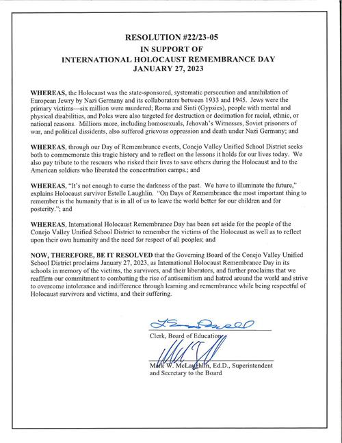Resolution in Support of International Holocaust Remembrance Day